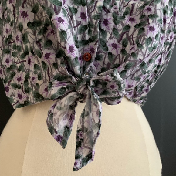 American Apparel Floral Tie Front Crop Button Up - Picture 2 of 5